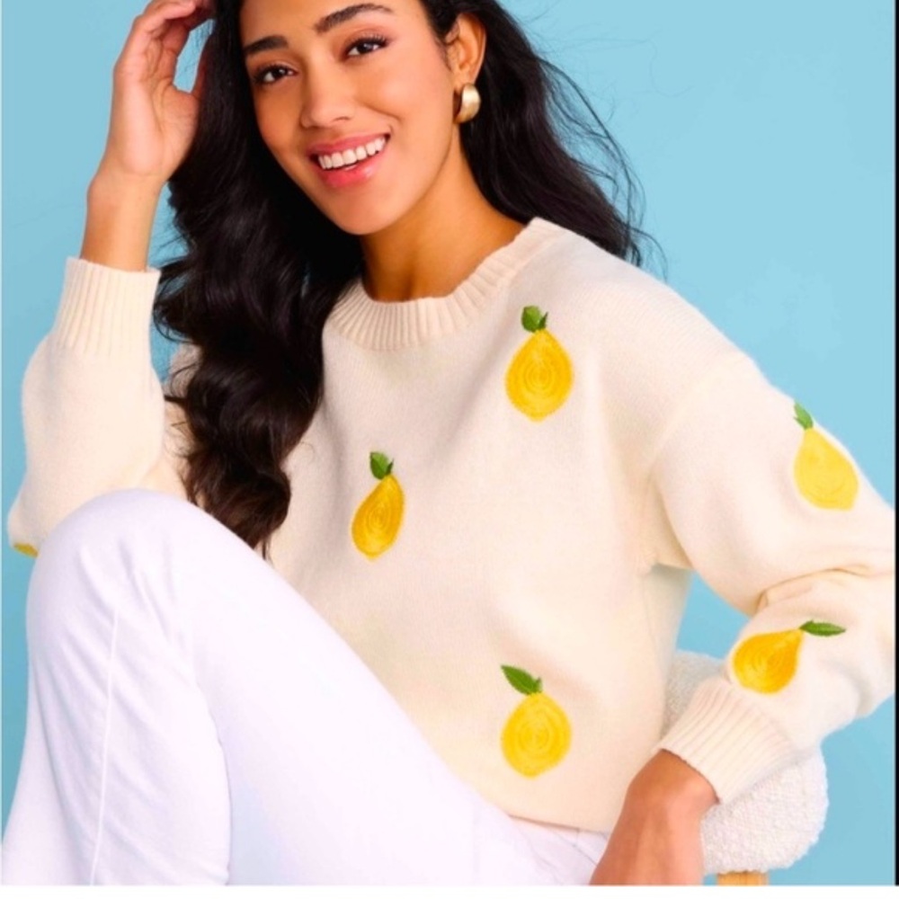 Lemon Appliqué Knit Sweater Coastal Chic Amalfi Euro Summer Sweater Designer